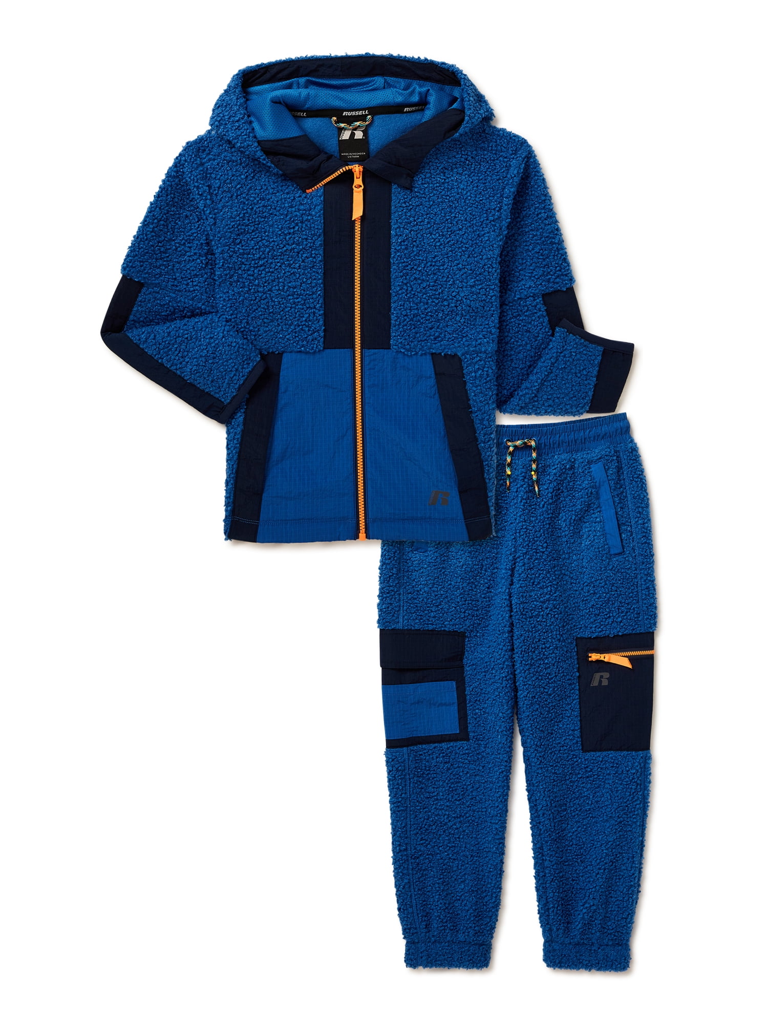 Russell Boys Faux Sherpa Zip Hoodie Jacket and Pants Set, 2-Piece ...