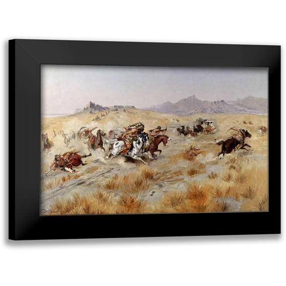 Russell, Charles M. 14x10 Black Modern Framed Museum Art Print Titled - Attack