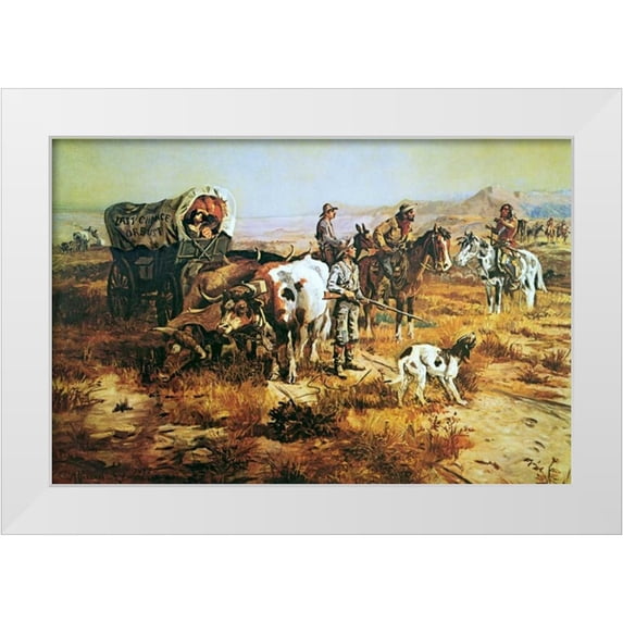 Russell, Charles M. 14x11 White Modern Wood Framed Museum Art Print Titled - A Doubtful Visitor