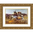 thumbnail image 1 of Russell, Charles M. 18x13 Gold Ornate Wood Framed with Double Matting Museum Art Print Titled - Camp Cooks Troubles, 1 of 4