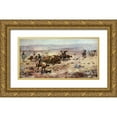 thumbnail image 1 of Russell, Charles M. 24x14 Gold Ornate Wood Framed with Double Matting Museum Art Print Titled - The Round-Up, 1 of 4