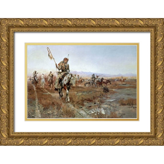 Russell, Charles M. 24x17 Gold Ornate Wood Framed with Double Matting Museum Art Print Titled - The Medicine Man