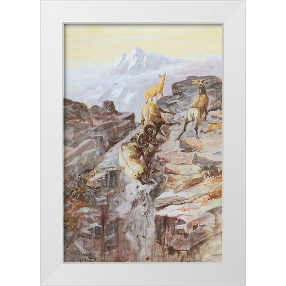Russell, Charles Marion 11x14 White Modern Wood Framed Museum Art Print Titled - Big Horn Sheep