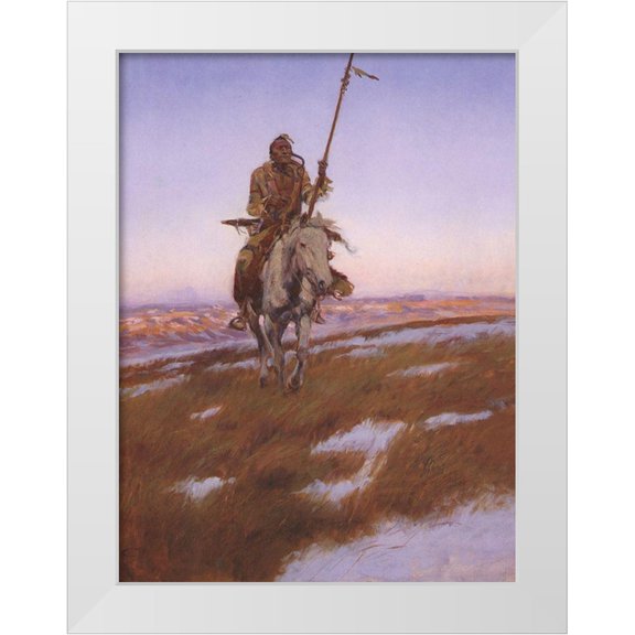 Russell, Charles Marion 12x14 White Modern Wood Framed Museum Art Print Titled - A Cree Indian