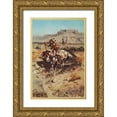 thumbnail image 1 of Russell, Charles Marion 13x18 Gold Ornate Wood Framed with Double Matting Museum Art Print Titled - Indians on Horseback, 1 of 4