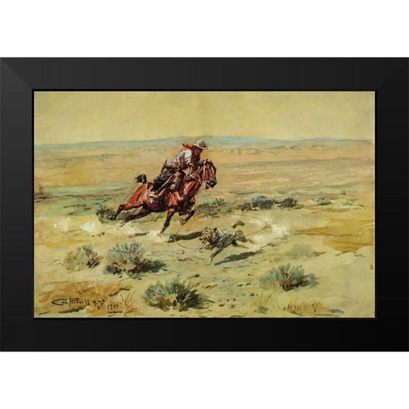 Russell, Charles Marion 14x11 Black Modern Framed Museum Art Print Titled - Roping a Wolf