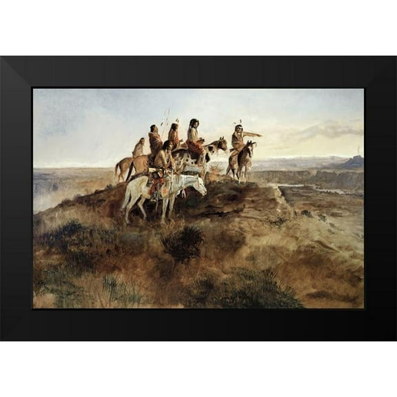 Russell, Charles Marion 14x11 Black Modern Framed Museum Art Print Titled - Signal Smoke