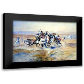 Russell, Charles Marion 14x11 Black Modern Framed Museum Art Print Titled - The Attack