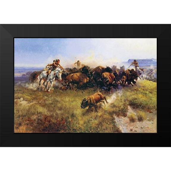 Russell, Charles Marion 14x11 Black Modern Framed Museum Art Print Titled - The Buffalo Hunt No. 39