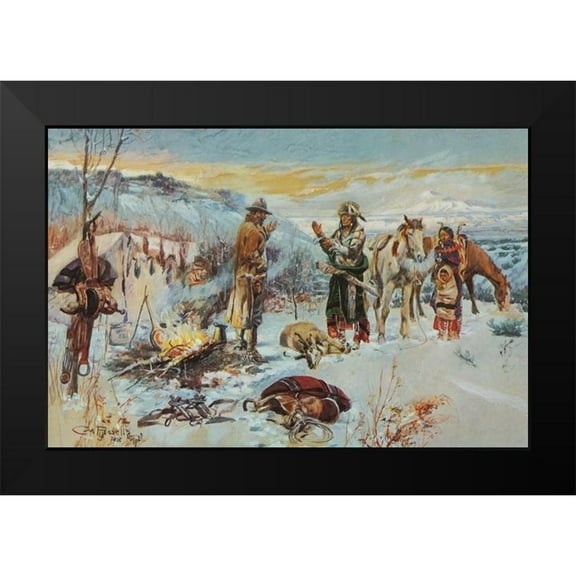 Russell, Charles Marion 14x11 Black Modern Framed Museum Art Print Titled - The Wolfers Camp