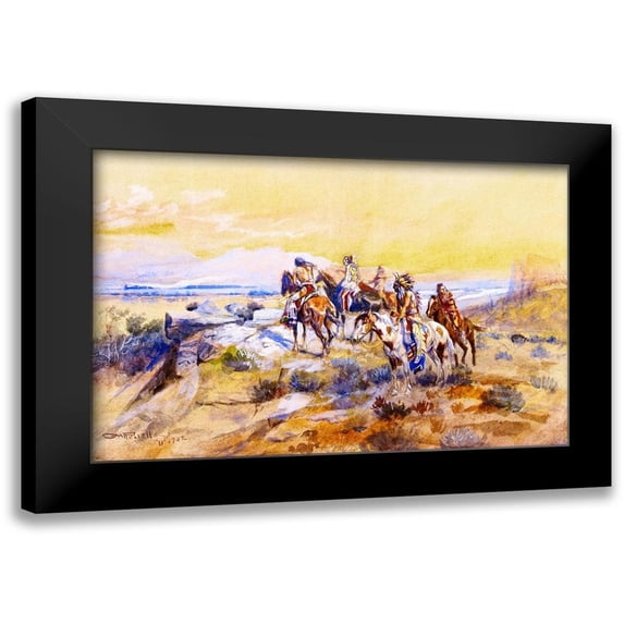 Russell, Charles Marion 14x11 Black Modern Framed Museum Art Print Titled - Watching the Iron Horse