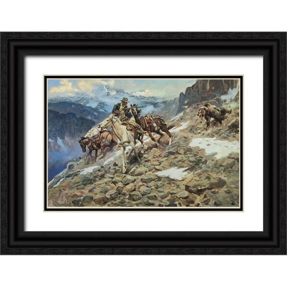 Russell, Charles Marion 14x11 Black Ornate Wood Framed with Double Matting Museum Art Print Titled - Crippled but Still Coming