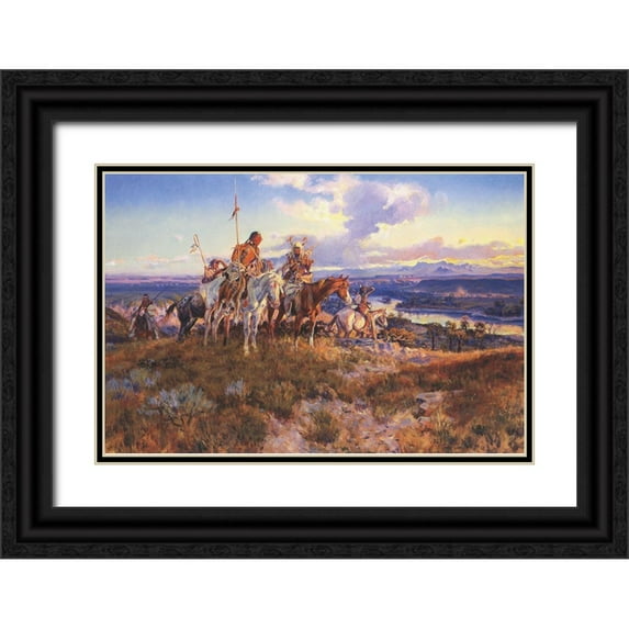 Russell, Charles Marion 14x11 Black Ornate Wood Framed with Double Matting Museum Art Print Titled - Wagons