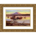 thumbnail image 1 of Russell, Charles Marion 14x11 Gold Ornate Wood Framed with Double Matting Museum Art Print Titled - Fording the Horse Herd, 1 of 4