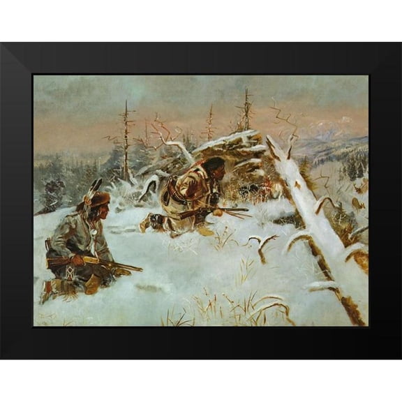 Russell, Charles Marion 14x12 Black Modern Framed Museum Art Print Titled - Crow Indians Hunting Elk