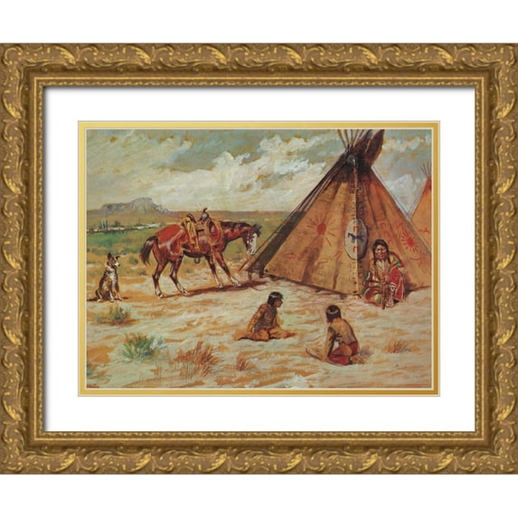 Russell, Charles Marion 14x12 Gold Ornate Wood Framed with Double Matting Museum Art Print Titled - Joy of Life