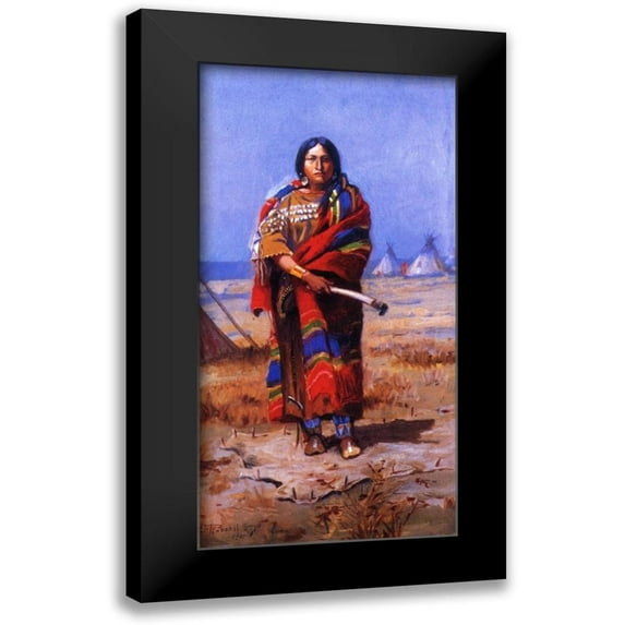 Russell, Charles Marion 14x24 Black Modern Framed Museum Art Print Titled - Indian Squaw
