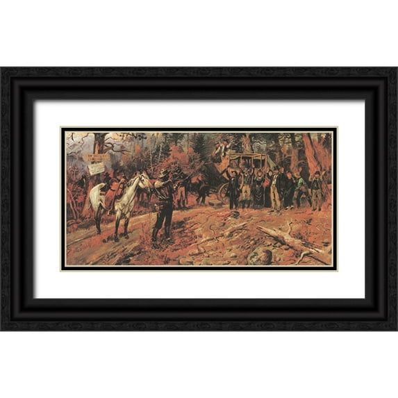 Russell, Charles Marion 14x9 Black Ornate Wood Framed with Double Matting Museum Art Print Titled - The Hold Up