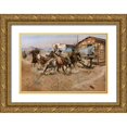 thumbnail image 1 of Russell, Charles Marion 18x13 Gold Ornate Wood Framed with Double Matting Museum Art Print Titled - Smoke of a .45, 1 of 4