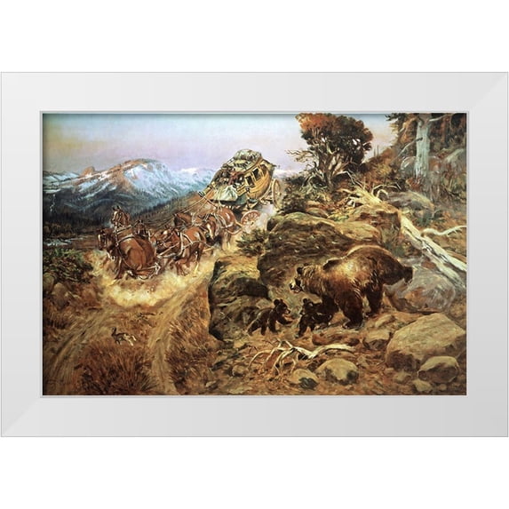 Russell, Charles Marion 18x13 White Modern Wood Framed Museum Art Print Titled - Bruin Not Bunny Turned the Leaders