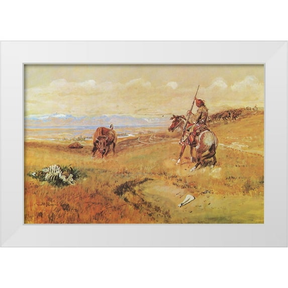 Russell, Charles Marion 18x13 White Modern Wood Framed Museum Art Print Titled - Flintlock Days When Guns Were Slow