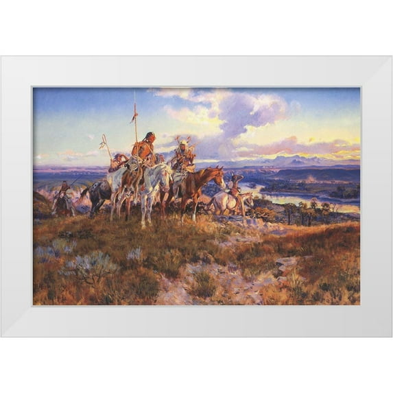 Russell, Charles Marion 18x13 White Modern Wood Framed Museum Art Print Titled - Wagons