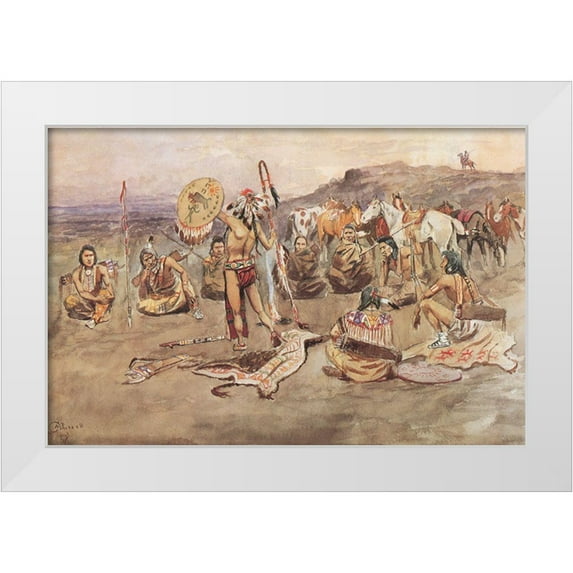 Russell, Charles Marion 18x13 White Modern Wood Framed Museum Art Print Titled - War Council