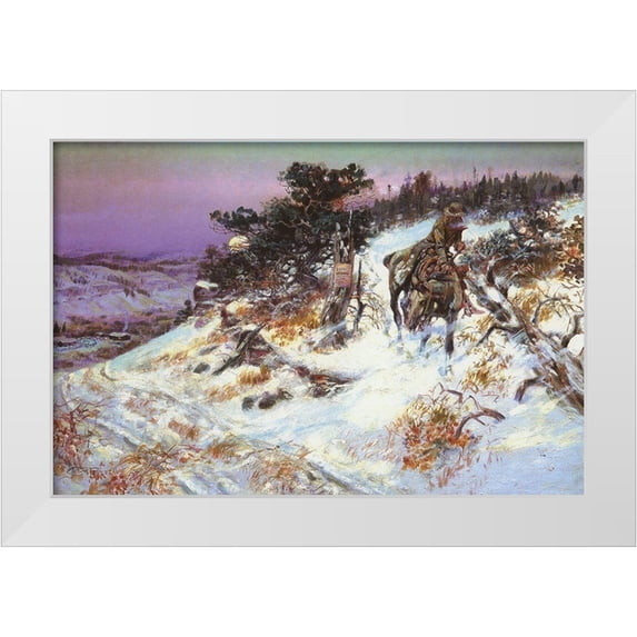 Russell, Charles Marion 18x13 White Modern Wood Framed Museum Art Print Titled - Wolf and Beaver