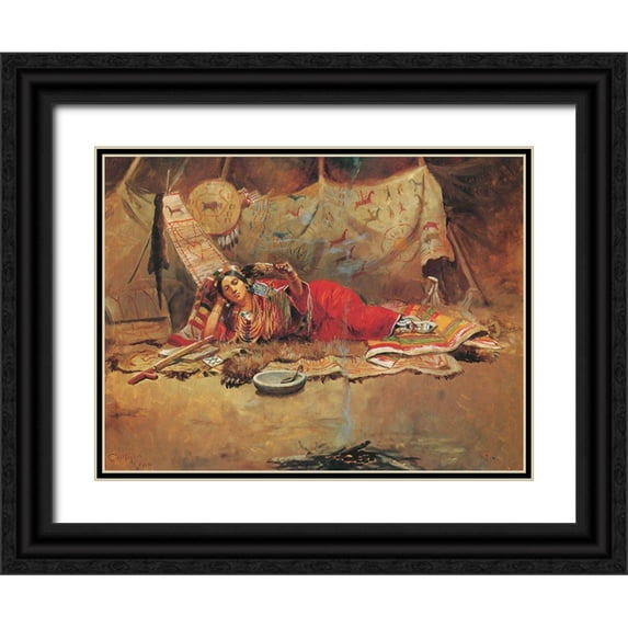 Russell, Charles Marion 18x15 Black Ornate Wood Framed with Double Matting Museum Art Print Titled - Keeoma