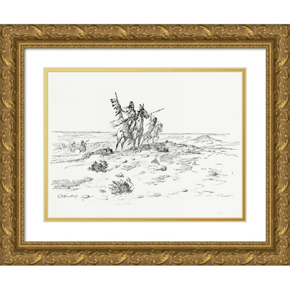 Russell, Charles Marion 18x15 Gold Ornate Wood Framed with Double Matting Museum Art Print Titled - The Indian of the Plains as he was, 1899