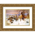 thumbnail image 1 of Russell, Charles Marion 24x17 Gold Ornate Wood Framed with Double Matting Museum Art Print Titled - Indian Hunters Return, 1 of 4
