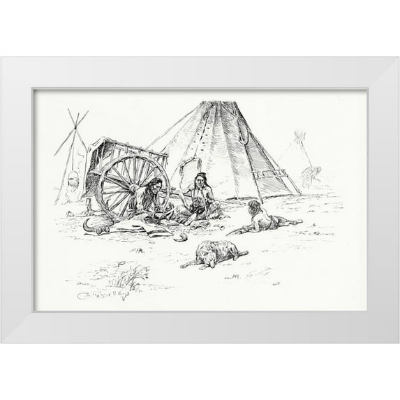 Russell, Charles Marion 24x17 White Modern Wood Framed Museum Art Print Titled - The Last of the Buffalo, 1899