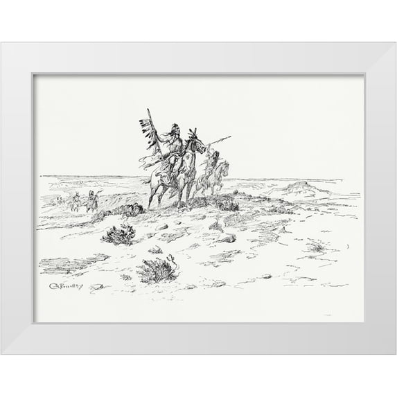 Russell, Charles Marion 24x19 White Modern Wood Framed Museum Art Print Titled - The Indian of the Plains as he was, 1899