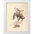 thumbnail image 1 of Russell, Charles Marion 25x32 White Modern Wood Framed Museum Art Print Titled - Bucking Horse and Cowgirl, 1 of 4