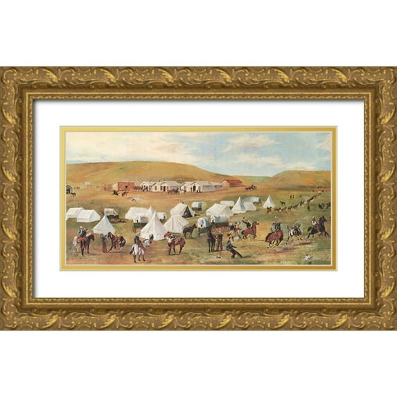 Russell, Charles Marion 32x18 Gold Ornate Wood Framed with Double Matting Museum Art Print Titled - Cowboy Camp During the Roundup