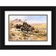 thumbnail image 1 of Russell, Charles Marion 32x23 Black Ornate Wood Framed with Double Matting Museum Art Print Titled - Attack on a Wagon Train, 1 of 4