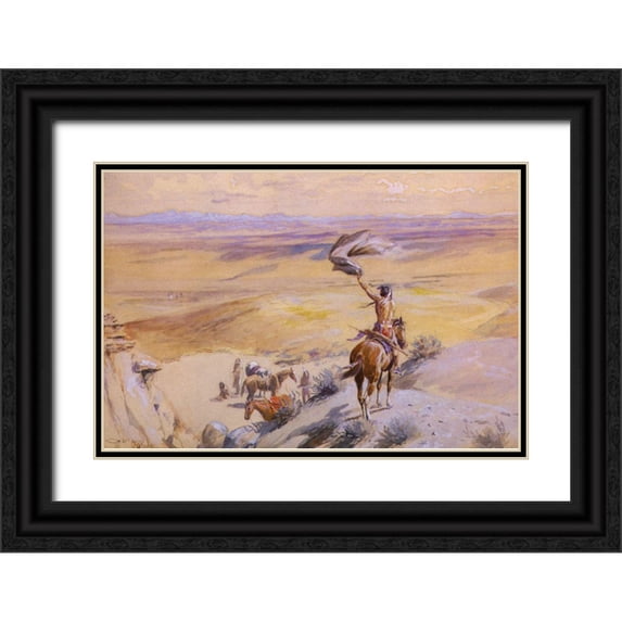 Russell, Charles Marion 32x23 Black Ornate Wood Framed with Double Matting Museum Art Print Titled - The Signal