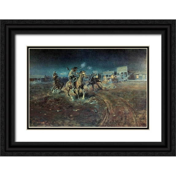 Russell, Charles Marion 32x23 Black Ornate Wood Framed with Double Matting Museum Art Print Titled - When Guns Speak