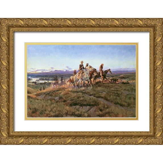 Russell, Charles Marion 32x23 Gold Ornate Wood Framed with Double Matting Museum Art Print Titled - Men of the Open Range