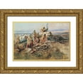thumbnail image 1 of Russell, Charles Marion 32x23 Gold Ornate Wood Framed with Double Matting Museum Art Print Titled - Smoke Signal, 1 of 4
