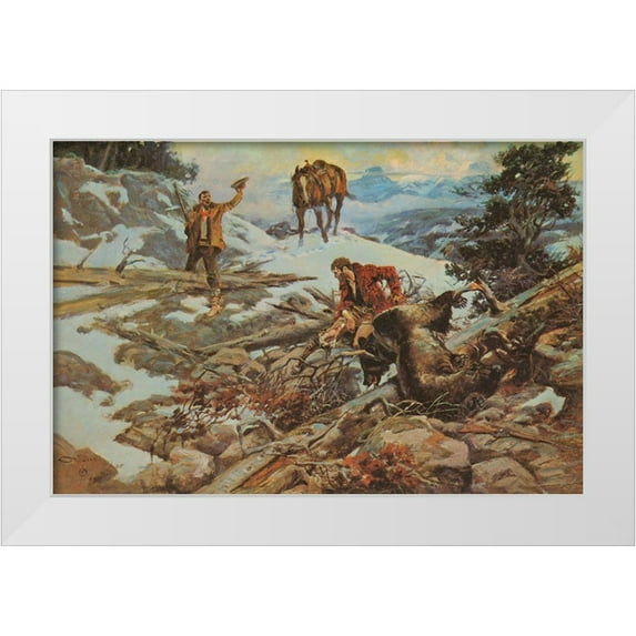 Russell, Charles Marion 32x23 White Modern Wood Framed Museum Art Print Titled - The Price of His Hide