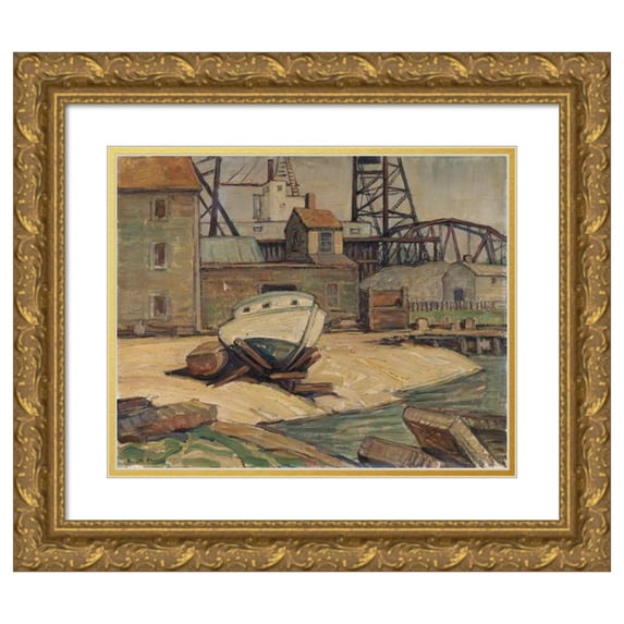 Russell Cheney 18x15 Gold Ornate Wood Frame and Double Matted Museum Art Print Titled - Hauled Up
