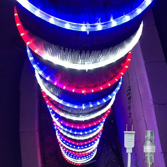 Russell Decor Patriotic Rope Lights Red White Blue 10'-200' Independence Day 4th of July Memorial Day Veterans Day and Christmas Decoration Lighting (80 Feet)