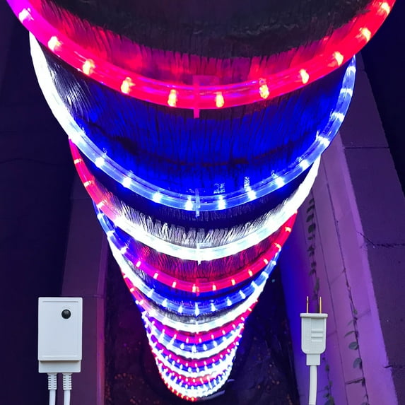 Russell Decor Patriotic Rope Lights with controller Red White Blue 10'-200' Independence Day 4th of July Memorial Day Veterans Day and Christmas Decoration Lights (100 Feet)