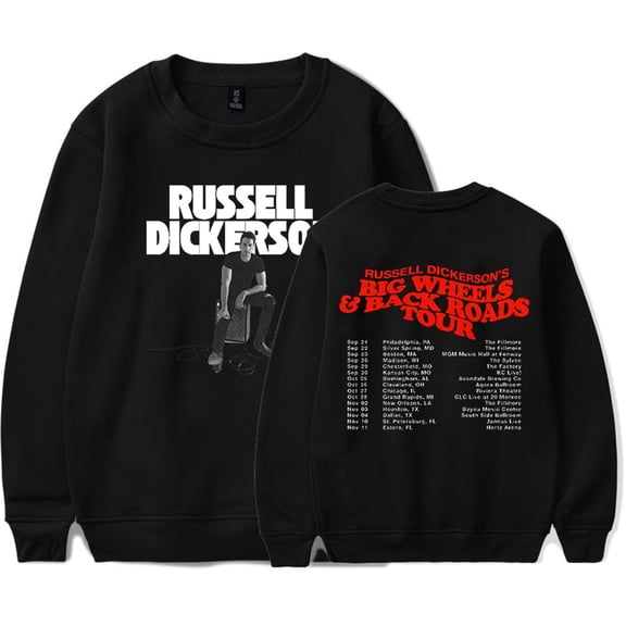 Russell Dickerson Merch Big Wheels & Back Road Tour Crew Neck Sweatshirt Unisex Stylish Long-Sleeved Pullover