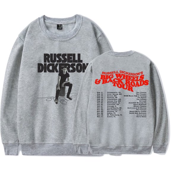 Russell Dickerson Merch Big Wheels & Back Road Tour Crew Neck Sweatshirt Unisex Stylish Long-Sleeved Pullover