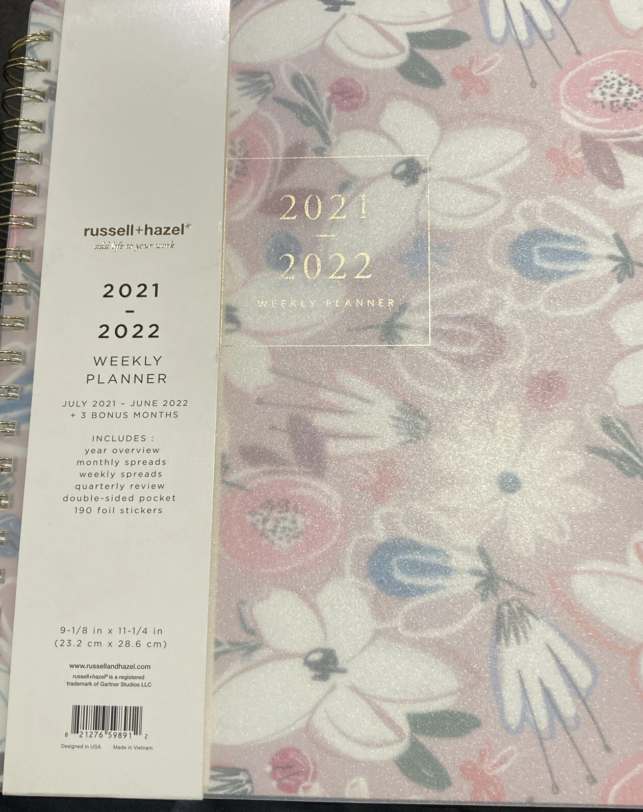 Russell+Hazel Spiral Frosted Dew Weekly Planner, July 21- Jun 22 8.5 X 11"