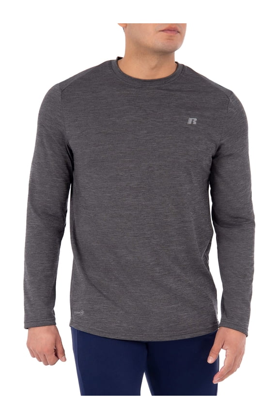 Mens and Big Men's Active Performance Crew Neck Long Sleeve Shirt, up to Size 5XL