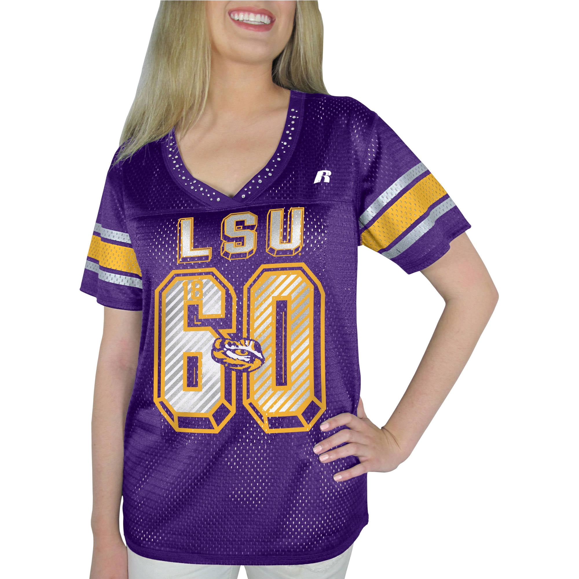 Russell NCAA LSU Tigers, Women's Heather V-neck Game Jersey 