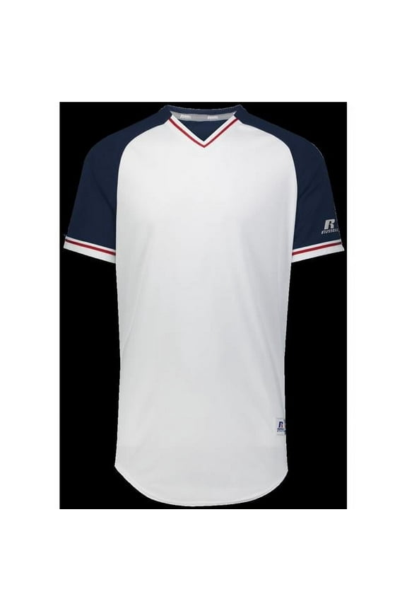 R01X3B.10R.L Youth Classic V-Neck Jersey - White, Navy & True Red - Large